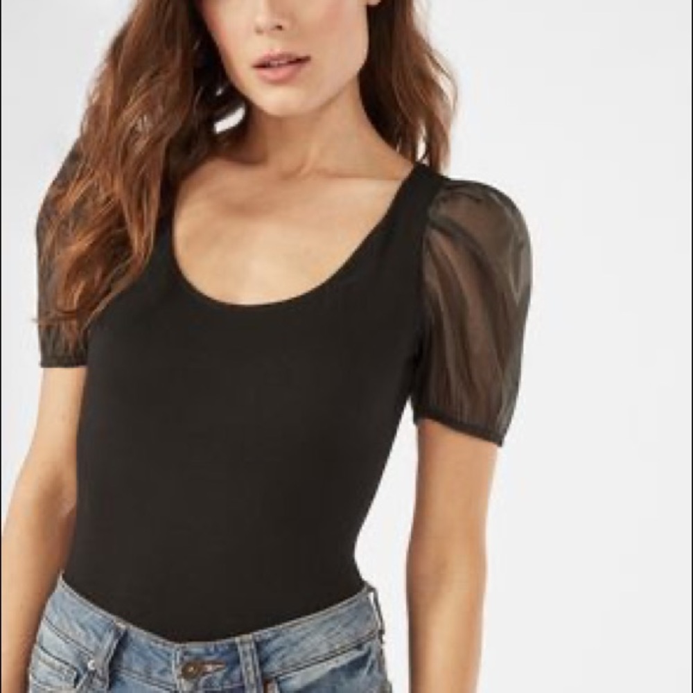 JustFab black puff sleeve body suit